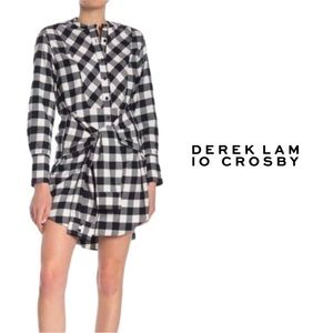 Derek Lam 10 Crosby Checker Plaid Flannel Tie Tunic Dress